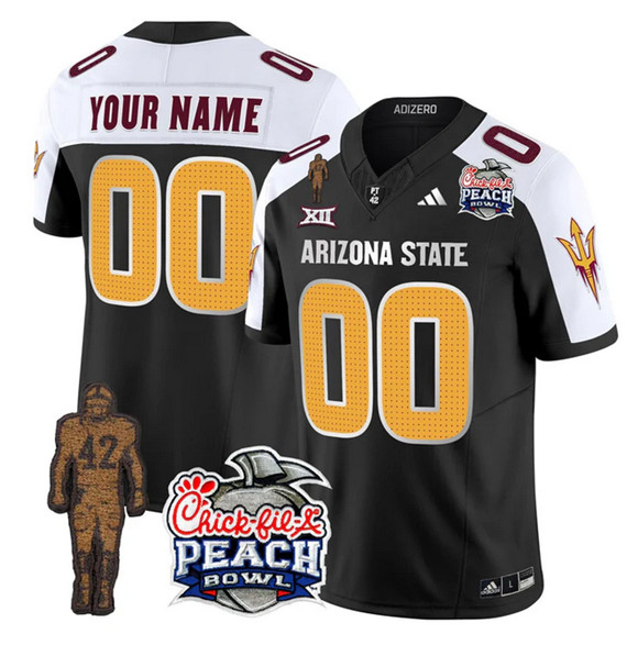 Men's Arizona State Sun Devils Active Player Custom Maroon/White 2025 F.U.S.E. Pat Tillman & Peach Bowl Patch Vapor Limited Stitched Jersey